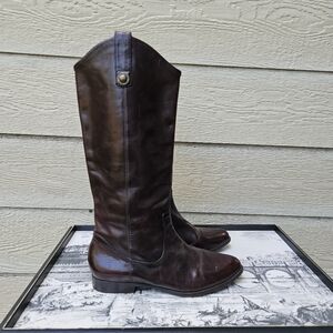 Frye dark brown leather Cindy pull on mid-calf riding boots size 7.5